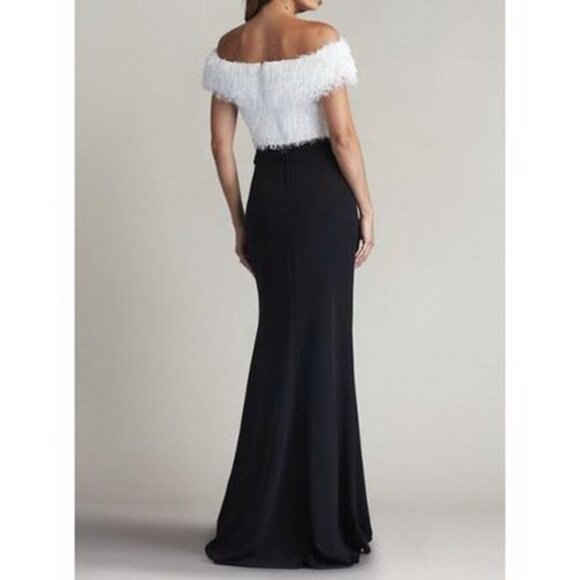 Tadashi Shoji Black Ivory Jana Eyelash Yarn And Crepe Gown - Picture 3 of 4